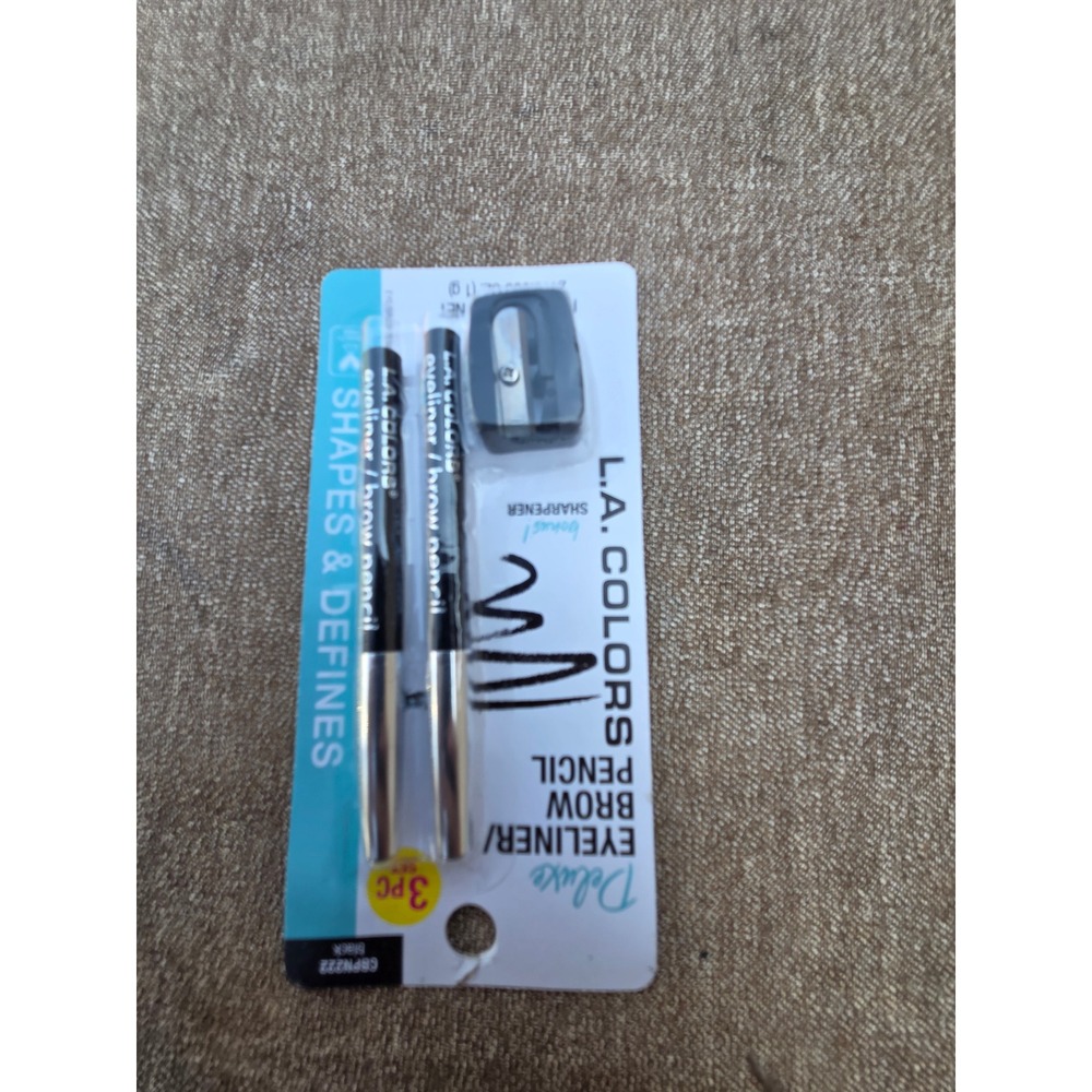 LA COLORS Deluxe Eyeliner Brow Pencil 3pc Set Black CBPN222 with Sharpener